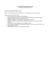 City of Pflugerville Specifications Update Summary of Changes Per Section