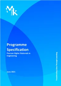 Programme Specification: Pearson Higher Nationals in General Engineering