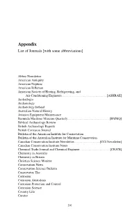 Appendix List of Journals [With Some Abbreviations]