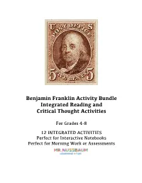 Benjamin Franklin Activity Bundle Integrated Reading and Critical Thought Activities