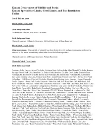 Kansas Department of Wildlife and Parks Kansas Special Size Limits, Creel Limits, and Bait Restriction Tables