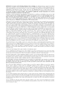 IMPORTANT: You Must Read the Following Disclaimer Before Continuing