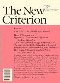 Volume 35, Number 10, $7.75 / £7.50 April June June 2017 a Monthly Review Edited by Roger Kimball Notes & Comments, 1 Popul