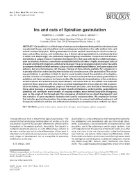 Ins and Outs of Spiralian Gastrulation DEIRDRE C