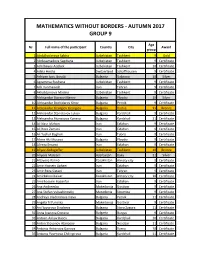 Mathematics Without Borders - Autumn 2017 Group 9