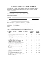 Student Evaluation of Internship Experience 1