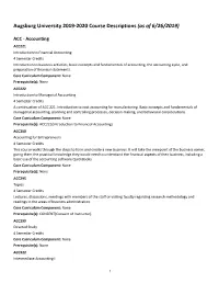 Augsburg University 2019-2020 Course Descriptions (As of 6/26/2019)
