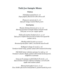 Talli Joe Sample Menu