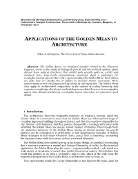 Applications of the Golden Mean to Architecture