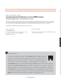Computational Identification of Microrna Targets Nikolaus Rajewsky* and Nicholas D Socci†‡