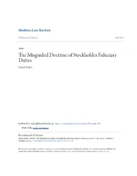 The Misguided Doctrine of Stockholder Fiduciary Duties
