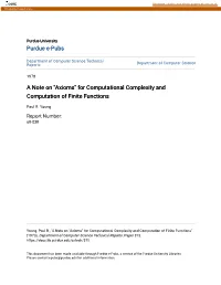 Axioms" for Computational Complexity and Computation of Finite Functions