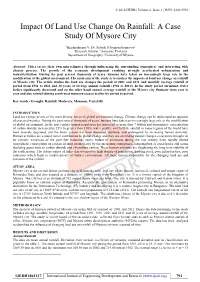 Impact of Land Use Change on Rainfall: a Case Study of Mysore City