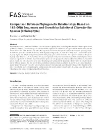 Comparison Between Phylogenetic Relationships Based on 18S Rdna Sequences and Growth by Salinity of Chlorella-Like Species (Chlorophyta)