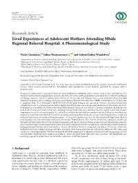 Live Experiences of Adolescent Mothers Attending Mbale Regional
