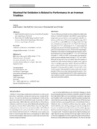 Maximal Fat Oxidation Is Related to Performance in an Ironman Triathlon