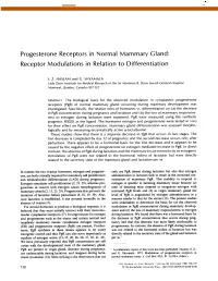 Progesterone Receptors in Normal Mammary Gland: Receptor Modulations in Relation to Differentiation