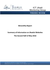 Summary of Information on Jihadist Websites the Second Half of May 2016