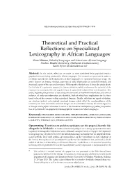 Theoretical and Practical Reflections on Specialized Lexicography In