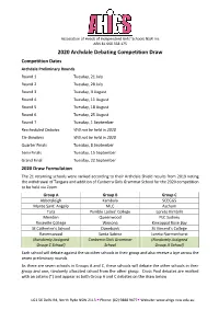 2020 Archdale Debating Competition Draw