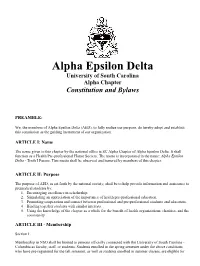 Alpha Epsilon Delta University of South Carolina Alpha Chapter Constitution and Bylaws