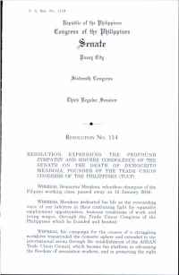 Adopted Resolution No. 114 Resolution Expressing The