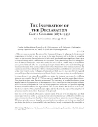 The Inspiration of the Declaration Calvin Coolidge (1872-1933)