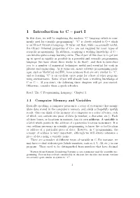 1 Introduction to C – Part I