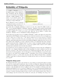 Reliability of Wikipedia 1 Reliability of Wikipedia