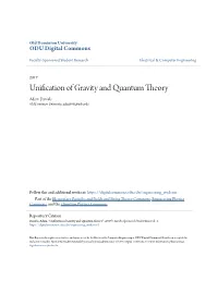 Unification of Gravity and Quantum Theory Adam Daniels Old Dominion University, Adani005@Odu.Edu