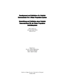 Development and Definition of a Cubesat Demonstrator for a Water Propulsion System