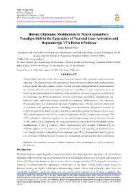 Histone Glutamine Modification by Neurotransmitters: Paradigm Shift in the Epigenetics of Neuronal Gene Activation and Dopamine
