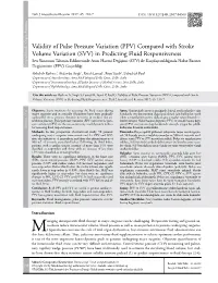 Validity of Pulse Pressure Variation (PPV)