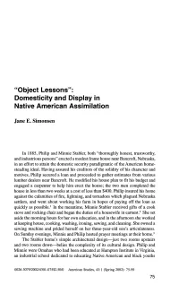 "Object Lessons": Domesticity and Display in Native American Assimilation