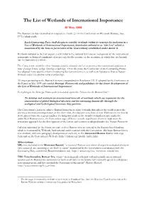The List of Wetlands of International Importance