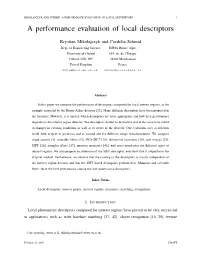 A PERFORMANCE EVALUATION of LOCAL DESCRIPTORS 1 a Performance Evaluation of Local Descriptors