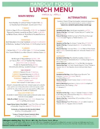 Lunch Menu March 29 - April 2 Main Menu Alternatives