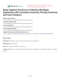 Sleep Hygiene Practices in Patients with Major Depression with Comorbid Insomnia, Primary Insomnia and Good Sleepers