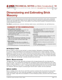 Technical Note 10: Dimensioning and Estimating Brick Masonry