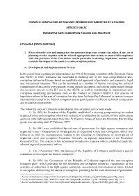 Thematic Compilation of Relevant Information Submitted by Lithuania Article 5 Uncac Preventive Anti-Corruption Policies and Practices
