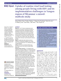 Uptake of Routine Viral Load Testing Among People Living with HIV and Its Implementation Challenges in Yangon Region of Myanmar: a Mixed-­ Methods Study