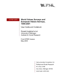 World Values Surveys and European Values Surveys, 1999-2001 User Guide and Codebook