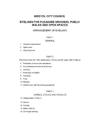 Byelaws for Pleasure Grounds, Public Walks and Open Spaces