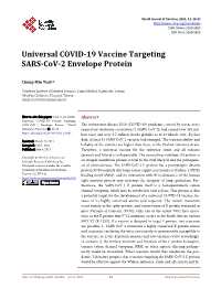 Universal COVID-19 Vaccine Targeting SARS-Cov-2 Envelope Protein