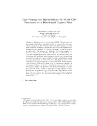 Copy Propagation Optimizations for VLIW DSP Processors with Distributed Register Files ?
