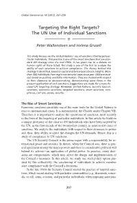 Targeting the Right Targets? the UN Use of Individual Sanctions  Peter Wallensteen and Helena Grusell