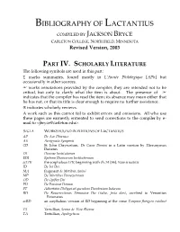 BIBLIOGRAPHY of LACTANTIUS COMPILED by JACKSON BRYCE CARLETON COLLEGE, NORTHFIELD, MINNESOTA Revised Version, 2003