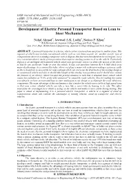 Development of Electric Personal Transporter Based on Lean to Steer Mechanism