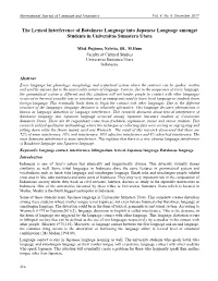 The Lexical Interference of Bataknese Language Into Japanese Language Amongst Students in Universitas Sumatera Utara