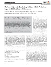 Uniform High Ionic Conducting Lithium Sulfide Protection Layer for Stable Lithium Metal Anode